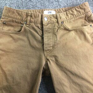 Spoke Chino Pants Mens 31x28 Brown Build a Button Fly Preppy Flat Front Tan